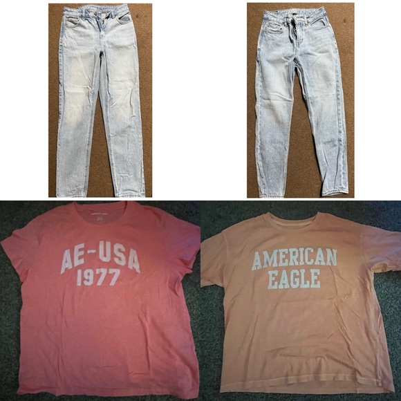 ‼️LOT- Ladies American Eagle (2) Jeans (2) crop tees - Picture 1 of 13